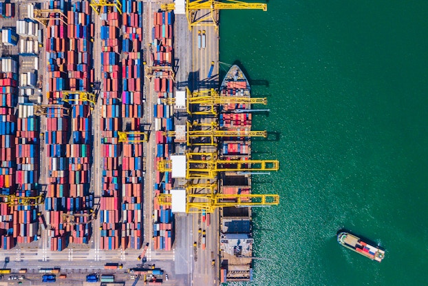Overhead view of shipping containers